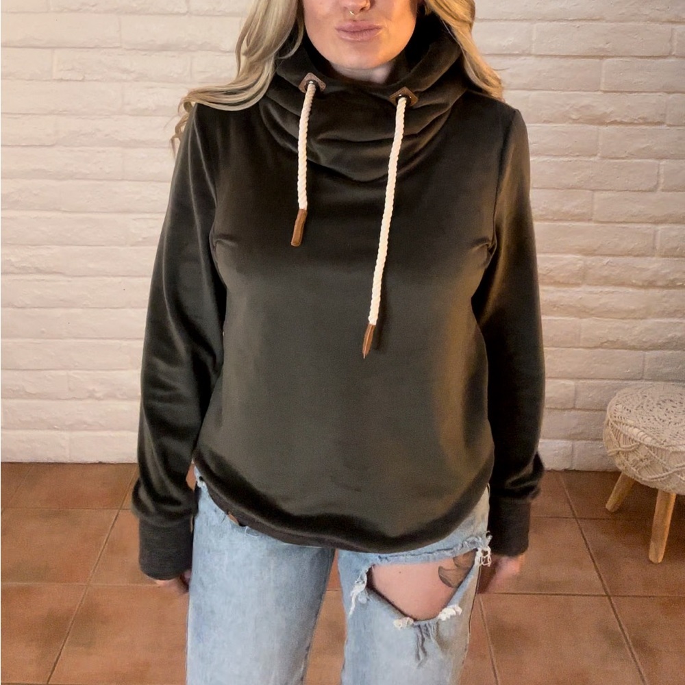 Olive green oversized sweater with cowl neck!